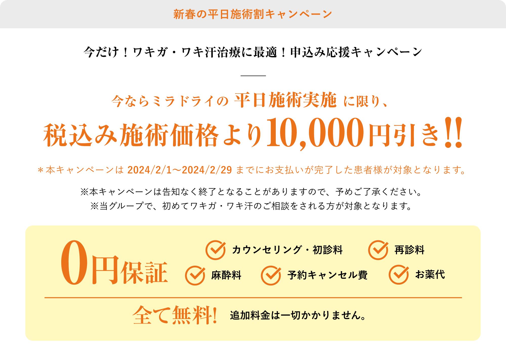 新春の平日施術割キャンペーン税込み施術価格より10,000円引き!